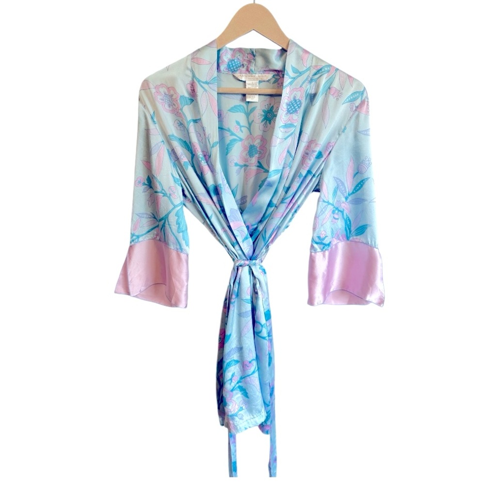 August Silk 100% Pure Silk Floral Robe S